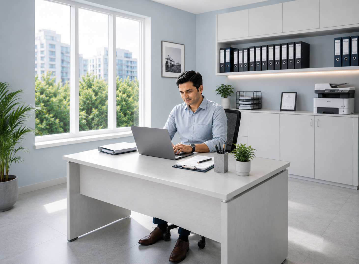 Customs broker working in office